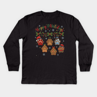 Happy Pawlidays - Christmas Paw Prints Kids Long Sleeve T-Shirt