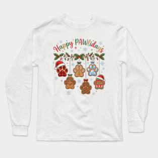 Happy Pawlidays - Christmas Paw Prints Long Sleeve T-Shirt