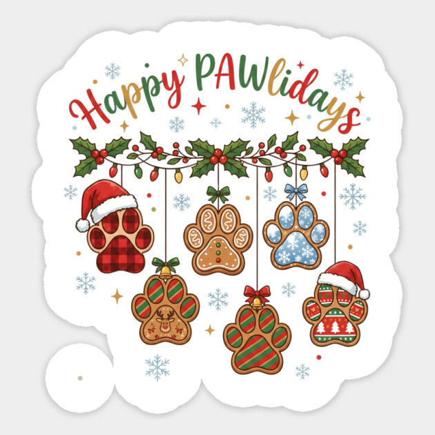 Happy Pawlidays - Christmas Paw Prints Magnet by Creatifly Graphic Tees
