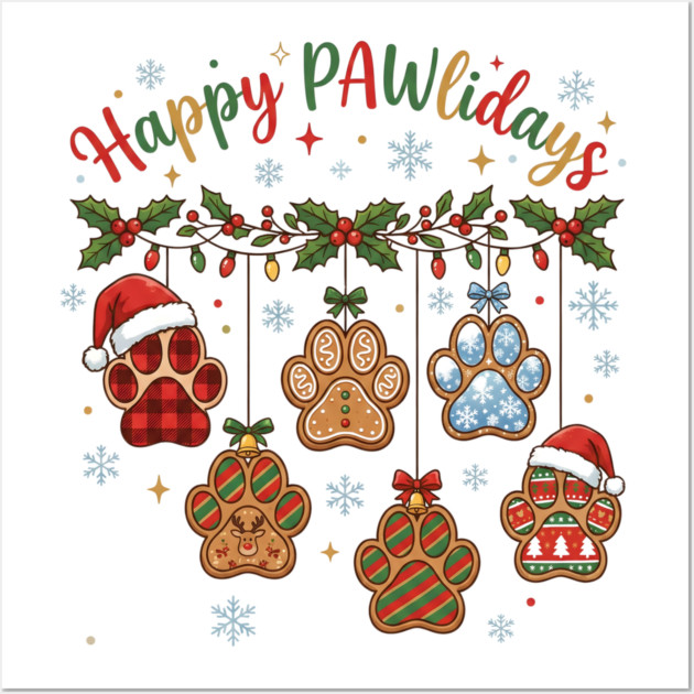 Happy Pawlidays - Christmas Paw Prints Wall Art by Creatifly Graphic Tees