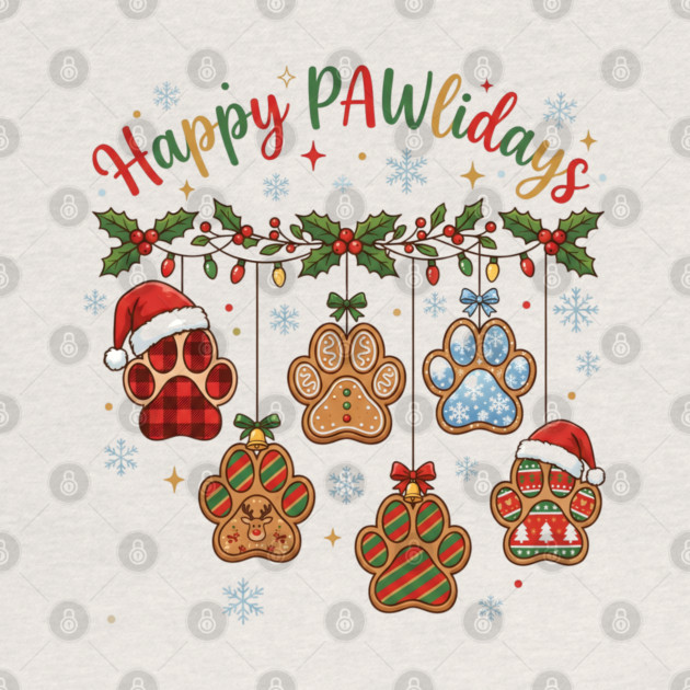 Happy Pawlidays - Christmas Paw Prints by Creatifly Graphic Tees