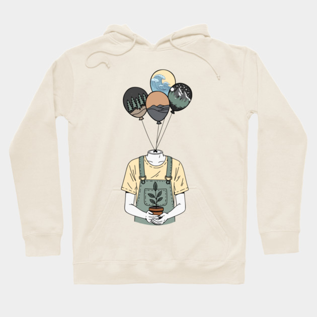 Balloon Head Botanist Nature Mind Art Hoodie by Designed By Marty