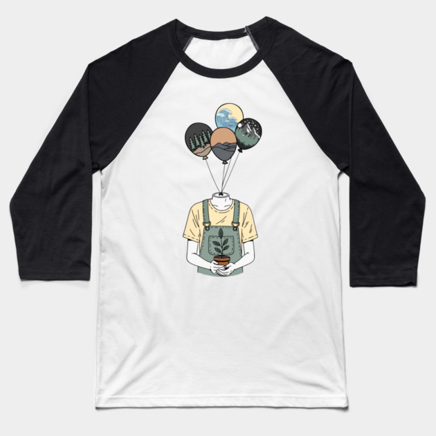Balloon Head Botanist Nature Mind Art Baseball T-Shirt by Designed By Marty