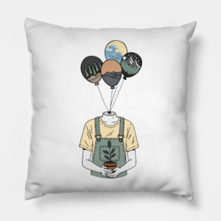 Balloon Head Botanist Nature Mind Art Pillow