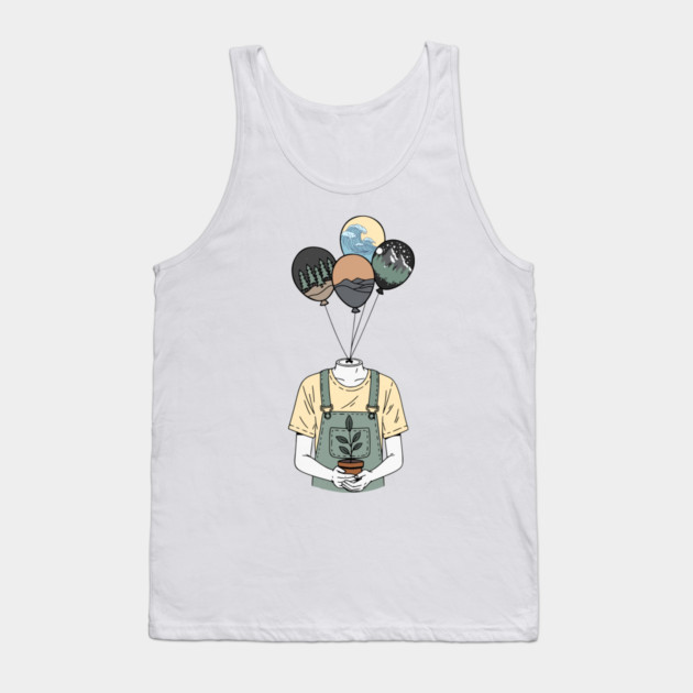 Balloon Head Botanist Nature Mind Art Tank Top by Designed By Marty