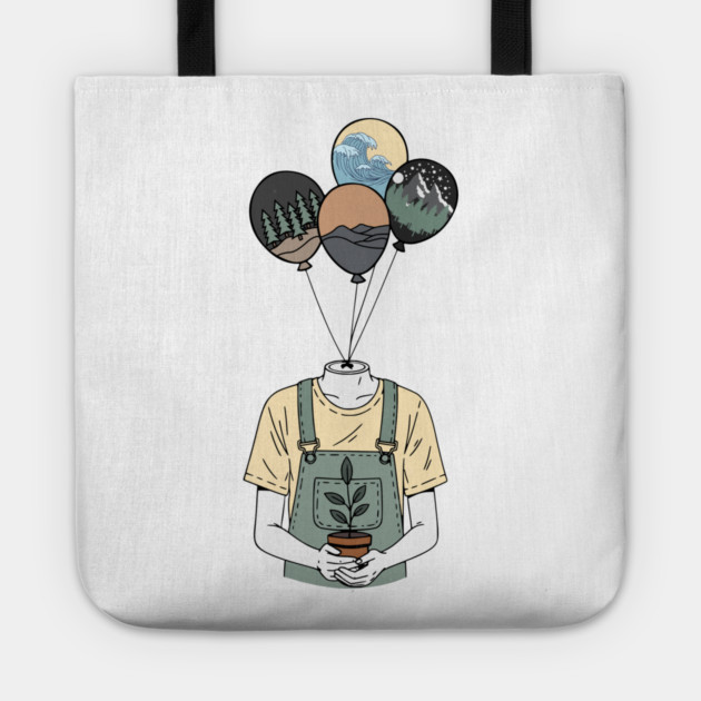 Balloon Head Botanist Nature Mind Art Tote by Designed By Marty