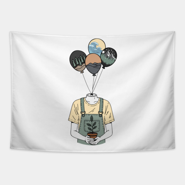 Balloon Head Botanist Nature Mind Art Tapestry by Designed By Marty