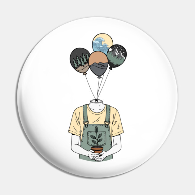 Balloon Head Botanist Nature Mind Art Pin by Designed By Marty