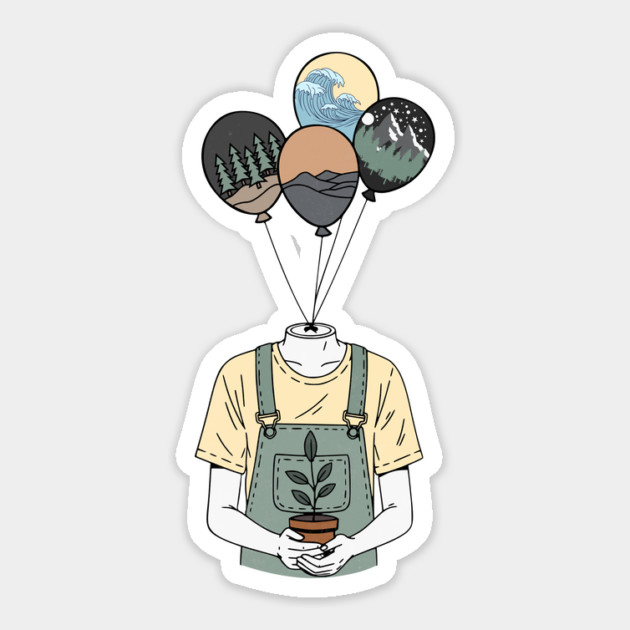 Balloon Head Botanist Nature Mind Art Sticker by Designed By Marty