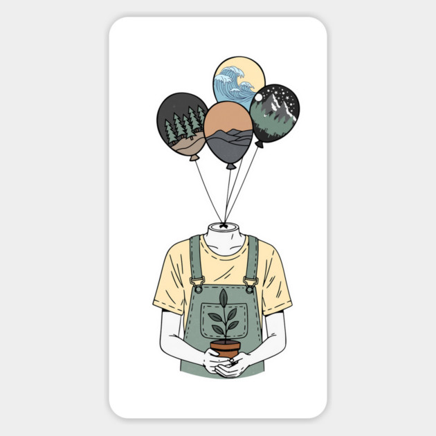 Balloon Head Botanist Nature Mind Art Magnet by Designed By Marty