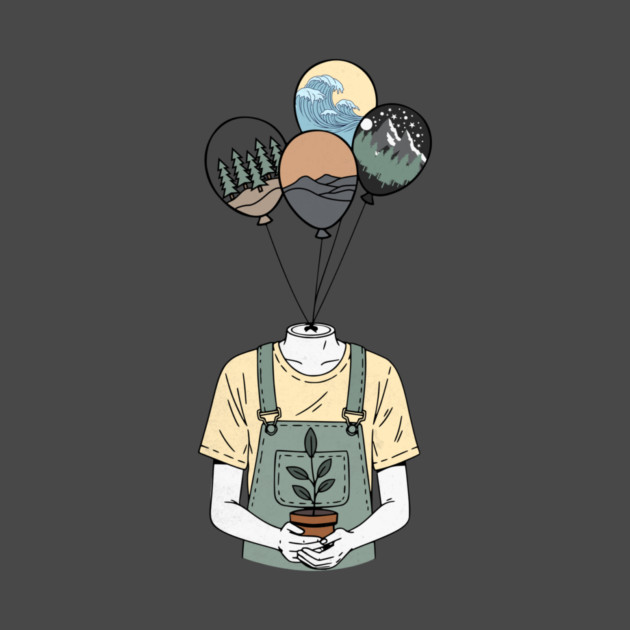 Balloon Head Botanist Nature Mind Art by Designed By Marty