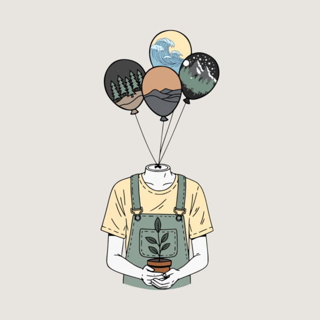 Balloon Head Botanist Nature Mind Art by Designed By Marty