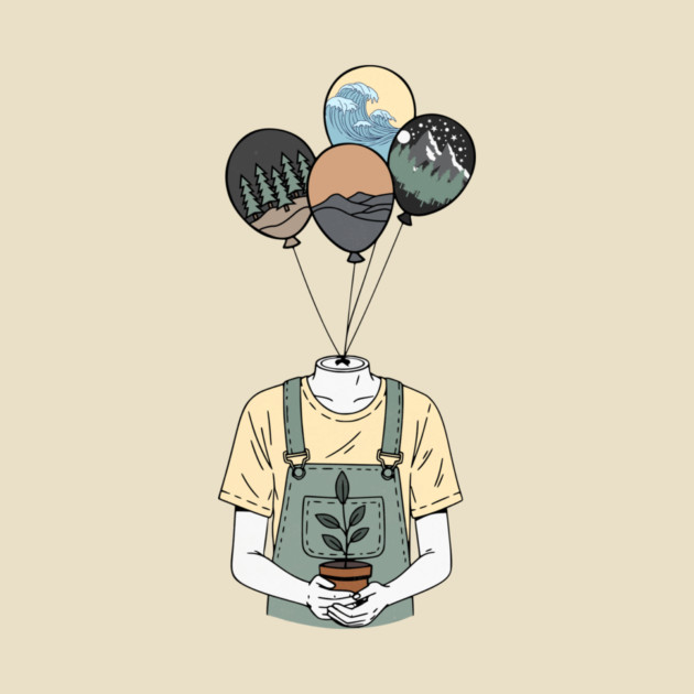 Balloon Head Botanist Nature Mind Art by Designed By Marty