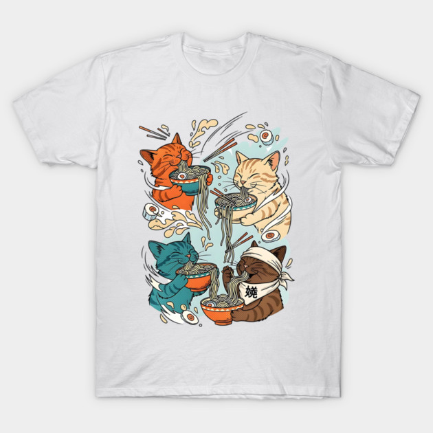 Incurable Ramen Addicts Noodle Cats T-Shirt by Designed By Marty