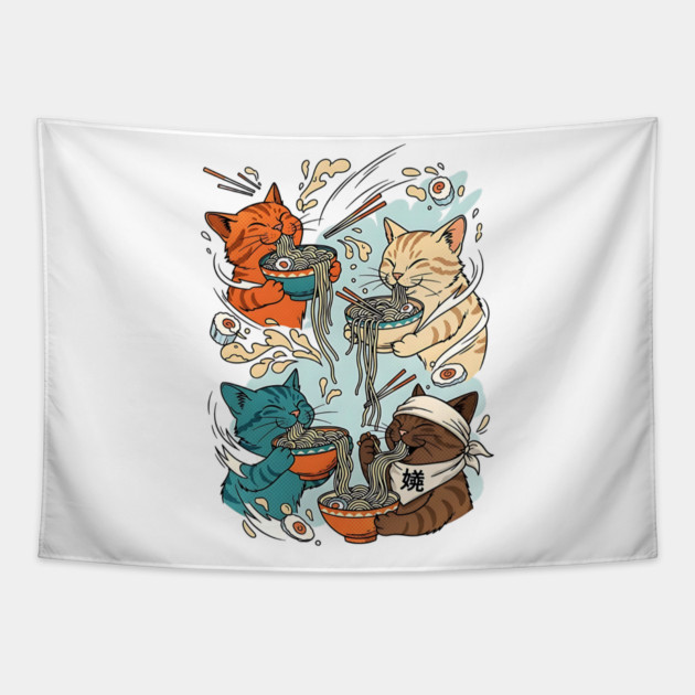 Incurable Ramen Addicts Noodle Cats Tapestry by Designed By Marty