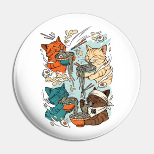 Incurable Ramen Addicts Noodle Cats Pin