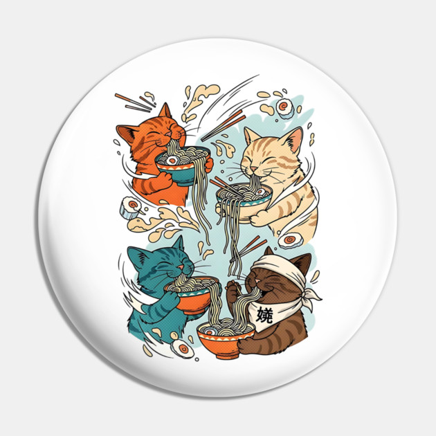 Incurable Ramen Addicts Noodle Cats Pin by Designed By Marty
