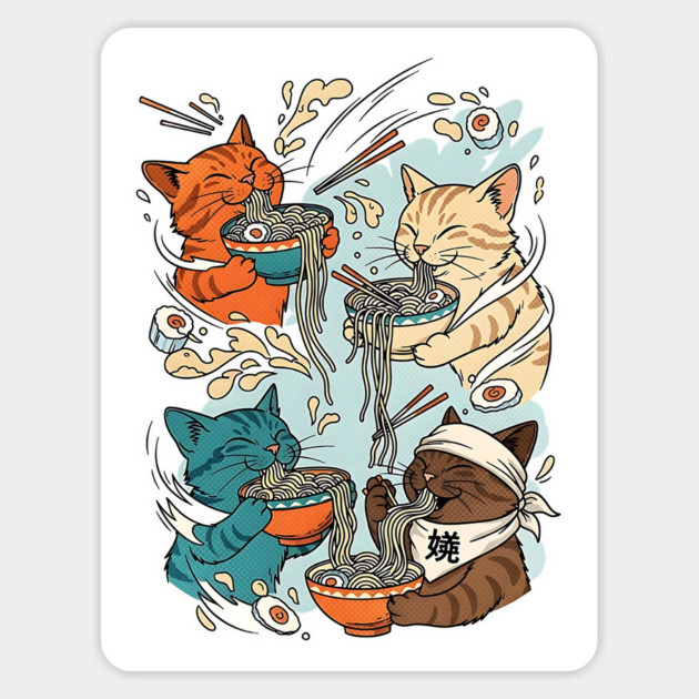 Incurable Ramen Addicts Noodle Cats Magnet by Designed By Marty
