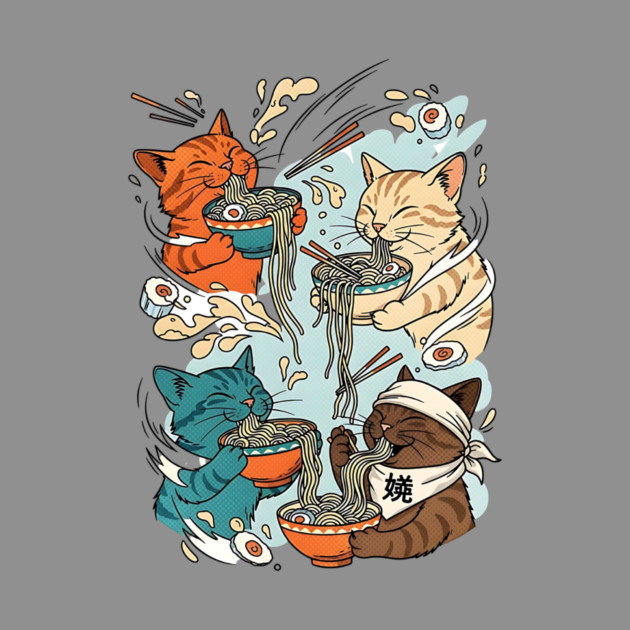 Incurable Ramen Addicts Noodle Cats by Designed By Marty