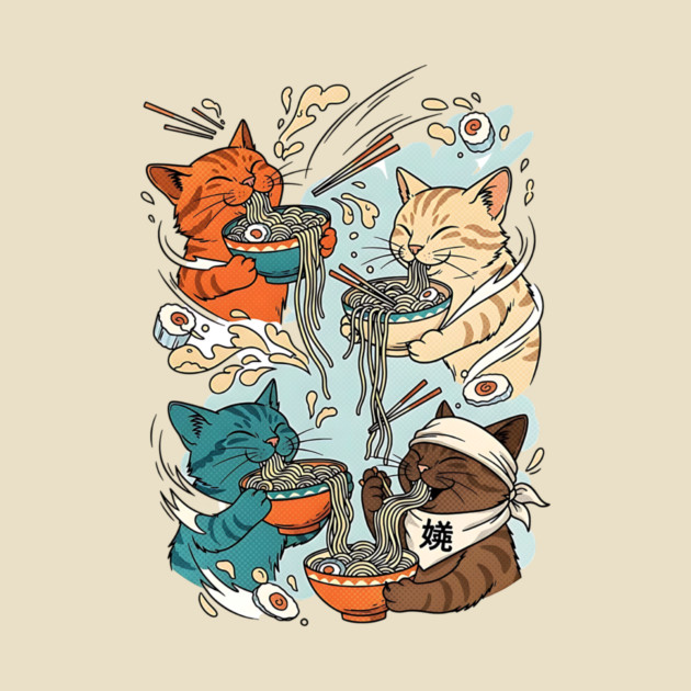 Incurable Ramen Addicts Noodle Cats by Designed By Marty