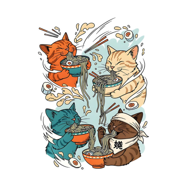 Incurable Ramen Addicts Noodle Cats by Designed By Marty