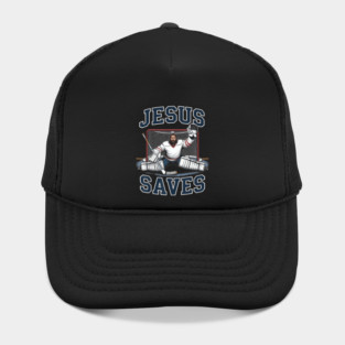 Jesus Saves Retro Hockey Parody Religious Sports Humor Design Hat