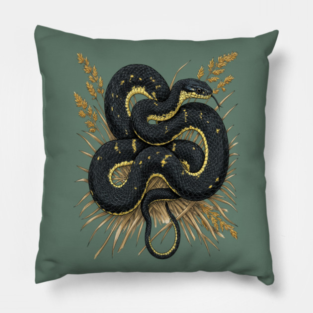 Speckled Kingsnake in Wheat Grasses Pillow by BirdsnStuff