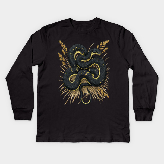 Speckled Kingsnake in Wheat Grasses Kids Long Sleeve T-Shirt by BirdsnStuff