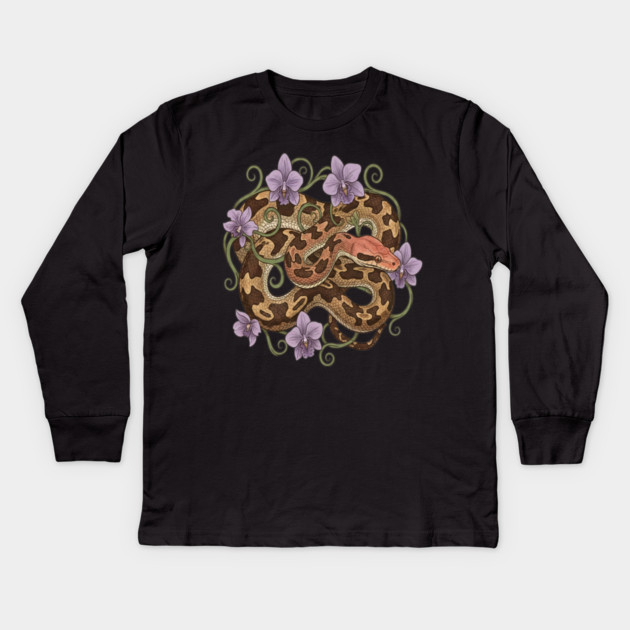 Sri Lankan Python with Orchids Kids Long Sleeve T-Shirt by BirdsnStuff