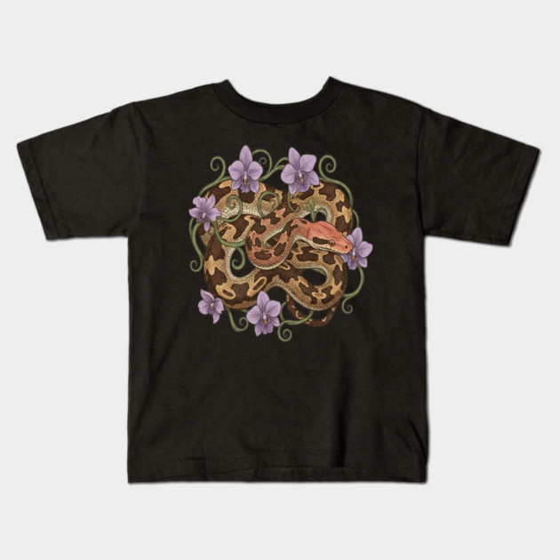Sri Lankan Python with Orchids Kids T-Shirt by BirdsnStuff