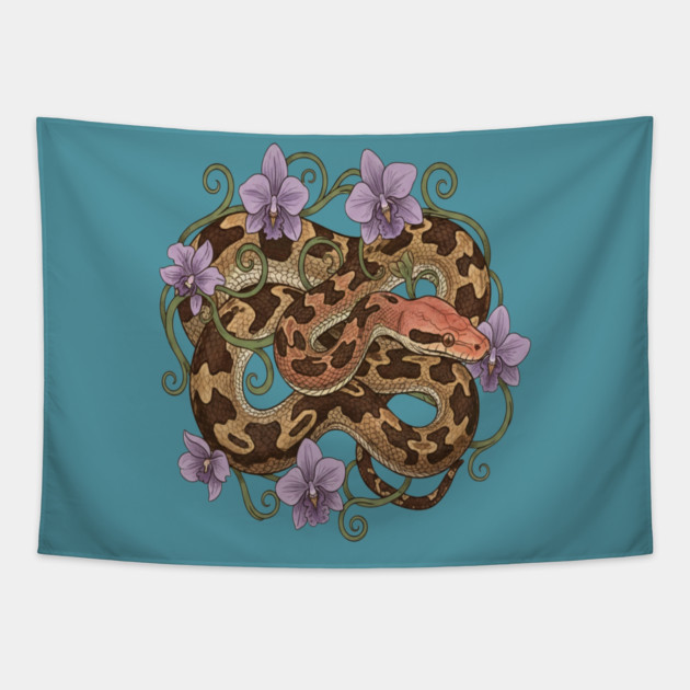 Sri Lankan Python with Orchids Tapestry by BirdsnStuff