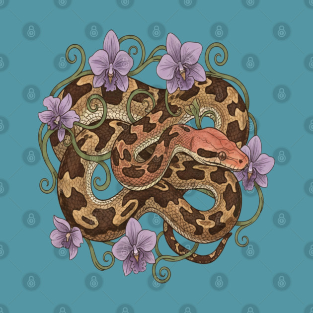 Sri Lankan Python with Orchids by BirdsnStuff