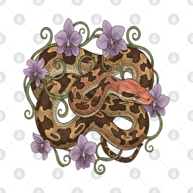 Sri Lankan Python with Orchids by BirdsnStuff