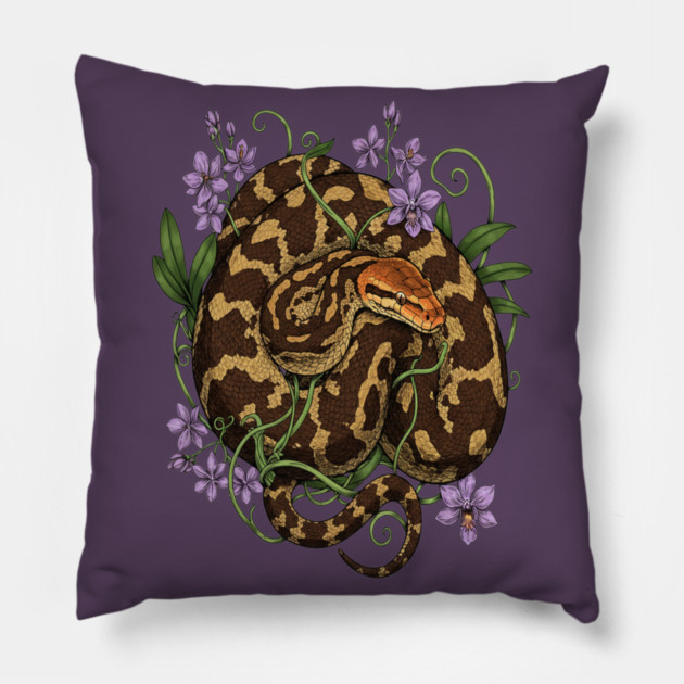 Sri Lankan Python Botanical Illustration Pillow by BirdsnStuff