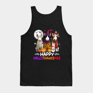 Cute Bull Terrier Dog Hallothanksmas Halloween Thanksgiving Tank Top