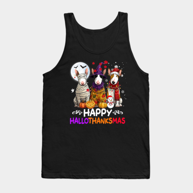 Cute Bull Terrier Dog Hallothanksmas Halloween Thanksgiving Tank Top by yangho