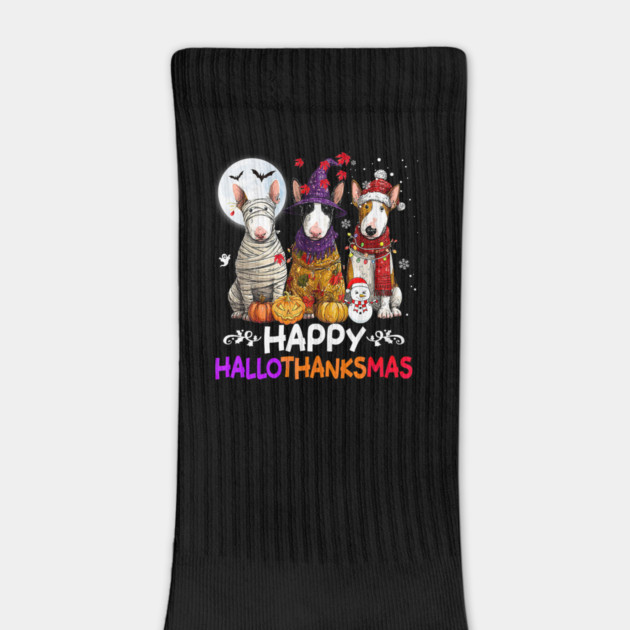 Cute Bull Terrier Dog Hallothanksmas Halloween Thanksgiving by yangho