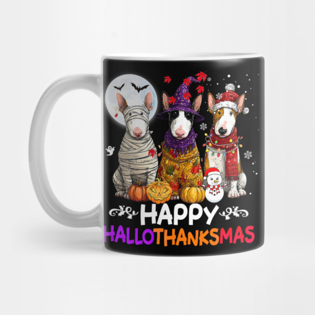 Cute Bull Terrier Dog Hallothanksmas Halloween Thanksgiving by yangho