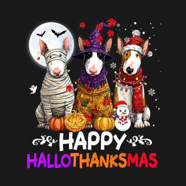 Cute Bull Terrier Dog Hallothanksmas Halloween Thanksgiving by yangho
