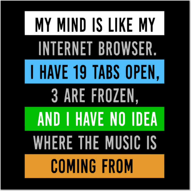 My Mind Is Like My Internet Browser - Funny Humor Wall Art by UrbanLifeApparel