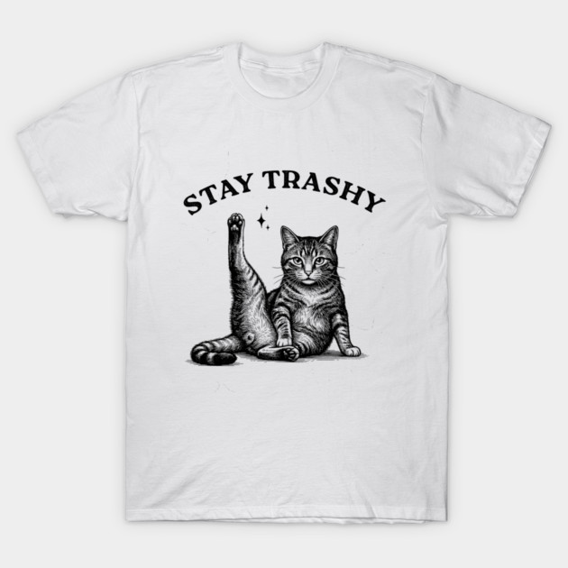 Stay Trashy - Funny Cat Yoga Vintage Tattoo Style T-Shirt by UrbanLifeApparel