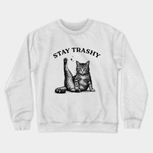 Stay Trashy - Funny Cat Yoga Vintage Tattoo Style Crewneck Sweatshirt