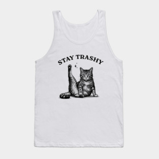Stay Trashy - Funny Cat Yoga Vintage Tattoo Style Tank Top