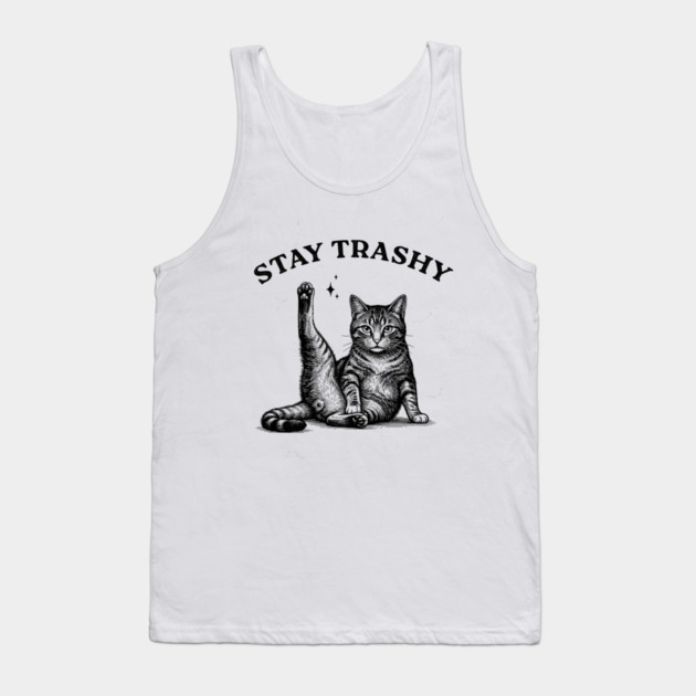 Stay Trashy - Funny Cat Yoga Vintage Tattoo Style Tank Top by UrbanLifeApparel