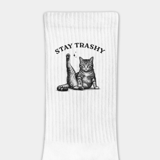 Stay Trashy - Funny Cat Yoga Vintage Tattoo Style by UrbanLifeApparel