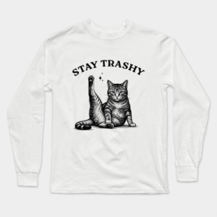 Stay Trashy - Funny Cat Yoga Vintage Tattoo Style Long Sleeve T-Shirt