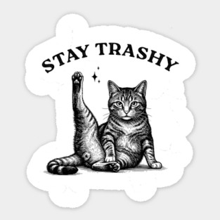 Stay Trashy - Funny Cat Yoga Vintage Tattoo Style Sticker