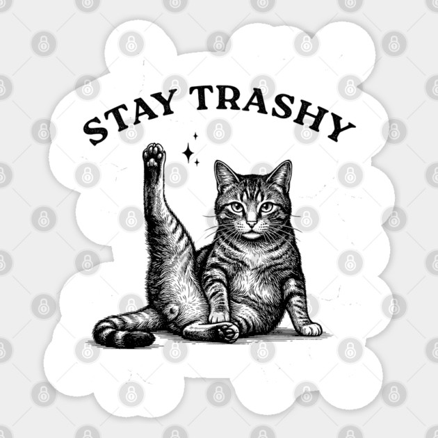 Stay Trashy - Funny Cat Yoga Vintage Tattoo Style Sticker by UrbanLifeApparel