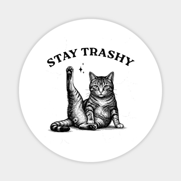 Stay Trashy - Funny Cat Yoga Vintage Tattoo Style Magnet by UrbanLifeApparel