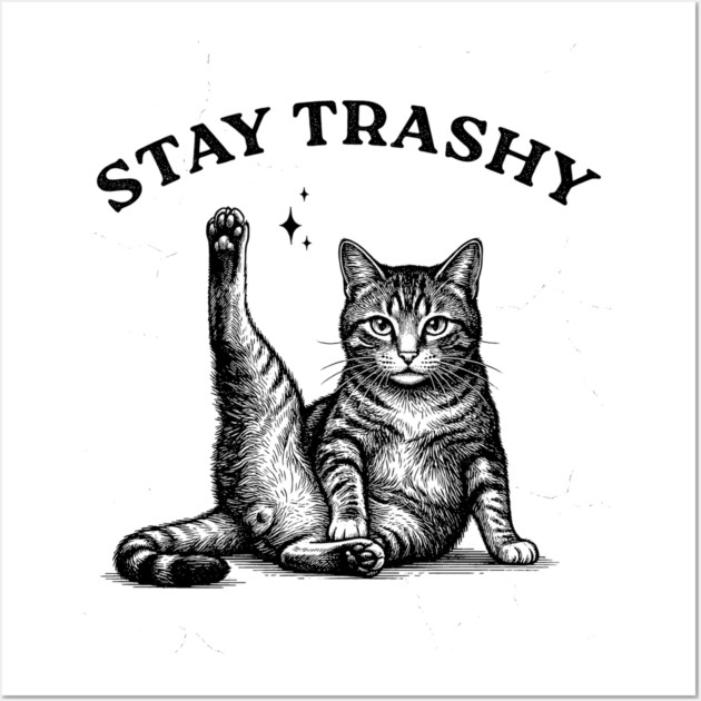 Stay Trashy - Funny Cat Yoga Vintage Tattoo Style Wall Art by UrbanLifeApparel